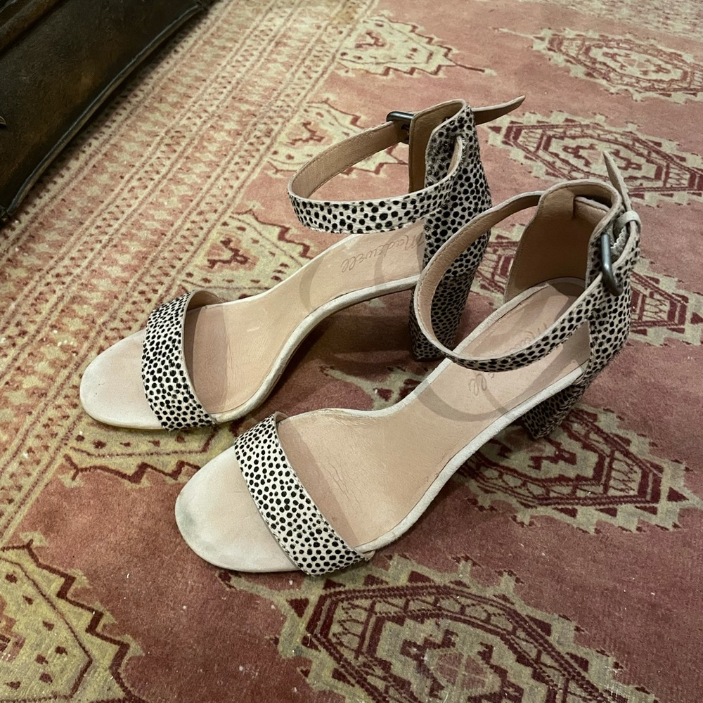 Madewell leopard / cheetah Brooke ankle strap high heels